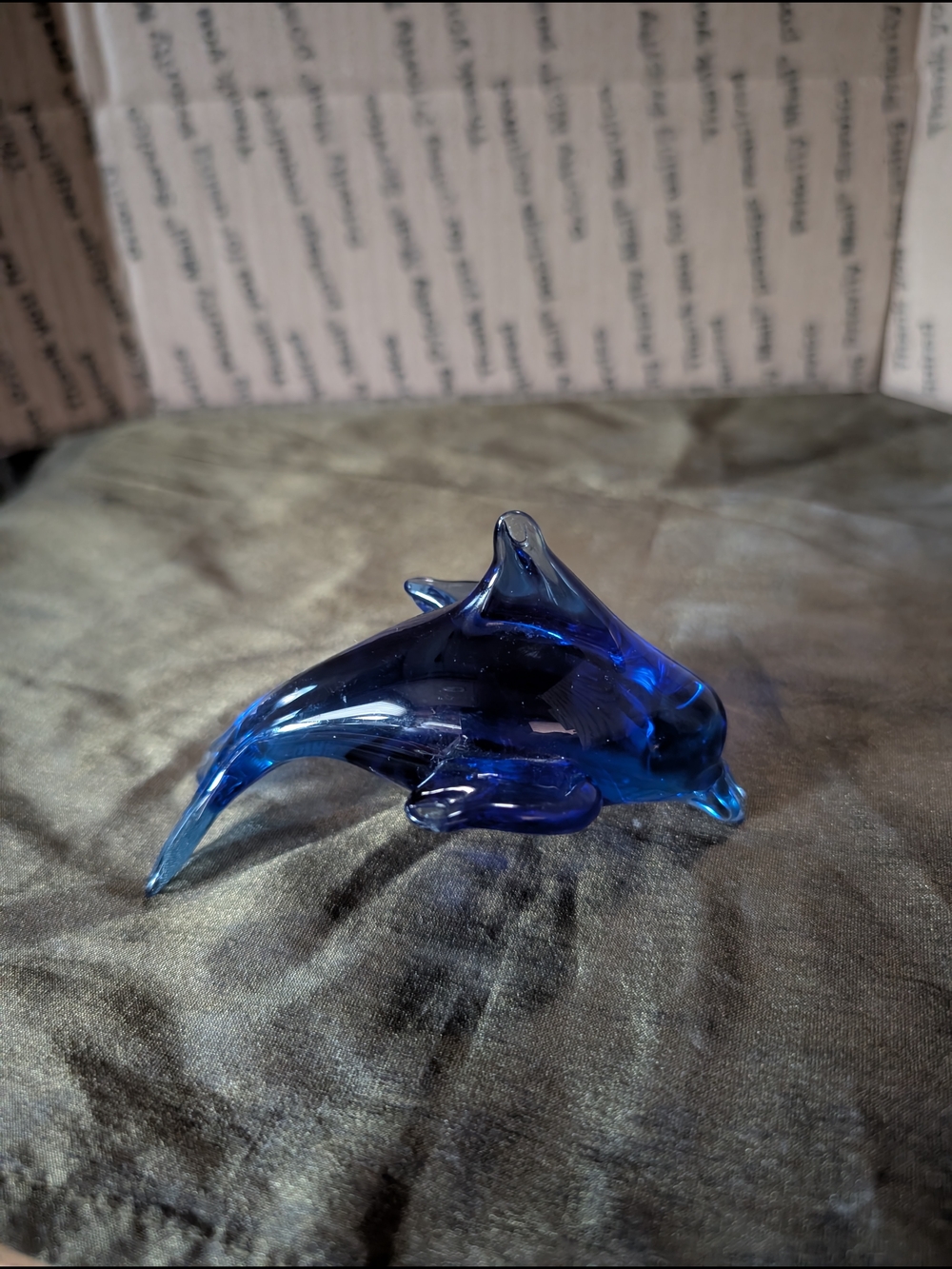 Blue Glass Dolphin Aquarium Ornament - Decorative Fish Accent